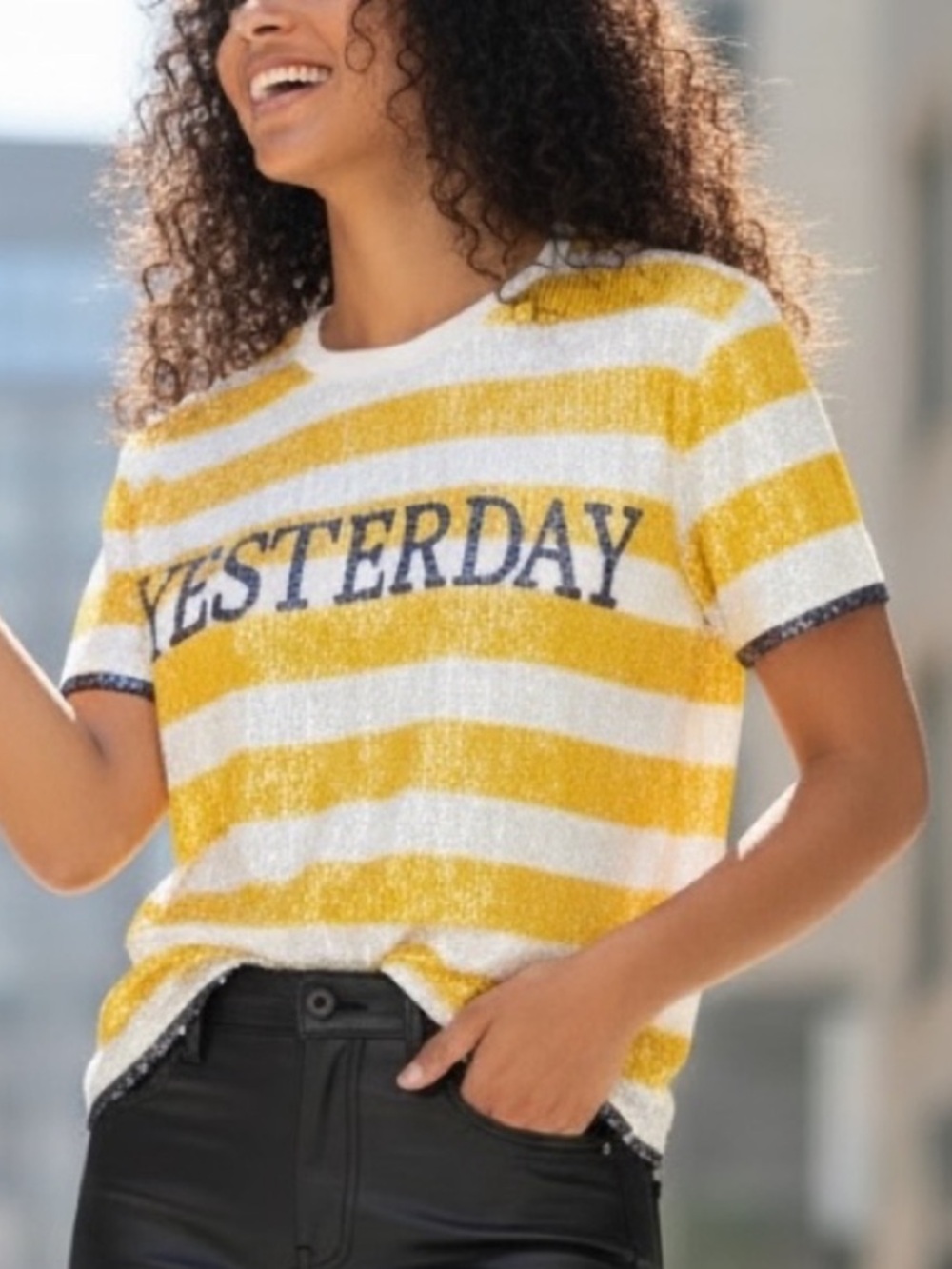 NWT Alberta Ferretti Yesterday Striped Festival Sequin Shirt Yellow XS